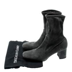 Pre Owned Prada Grey Suede Block Heel Ankle Boots Size 39