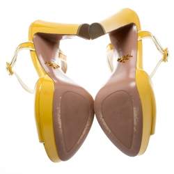 Pre Owned Prada Yellow Patent Leather T-Strap Platform Sandals Size 37.5