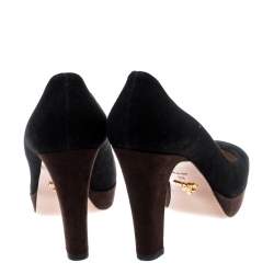 Pre Owned Prada Black/Brown Suede Platform Pumps Size 39