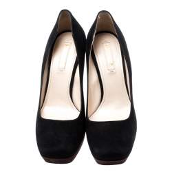 Pre Owned Prada Black/Brown Suede Platform Pumps Size 39
