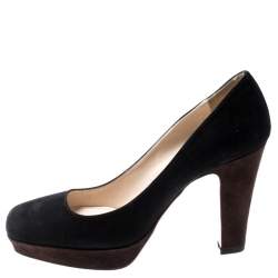 Pre Owned Prada Black/Brown Suede Platform Pumps Size 39