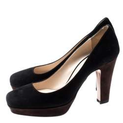 Pre Owned Prada Black/Brown Suede Platform Pumps Size 39