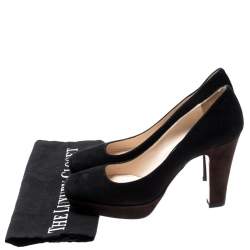 Pre Owned Prada Black/Brown Suede Platform Pumps Size 39