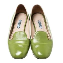 Pre Owned Prada Green Patent Saffiano Leather Smoking Slippers Size 38