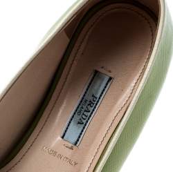 Pre Owned Prada Green Patent Saffiano Leather Smoking Slippers Size 38