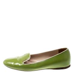Pre Owned Prada Green Patent Saffiano Leather Smoking Slippers Size 38