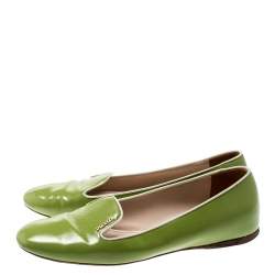Pre Owned Prada Green Patent Saffiano Leather Smoking Slippers Size 38