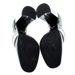 Pre Owned Prada Metallic Silver Leather Block Heel Loafer Pumps Size 37