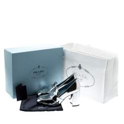 Pre Owned Prada Metallic Silver Leather Block Heel Loafer Pumps Size 37