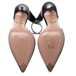 Prada Black Patent Leather Pointed Toe Slip On Mules Size 37.5