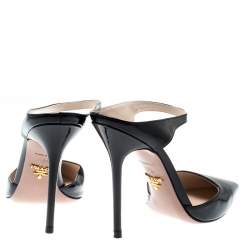Prada Black Patent Leather Pointed Toe Slip On Mules Size 37.5