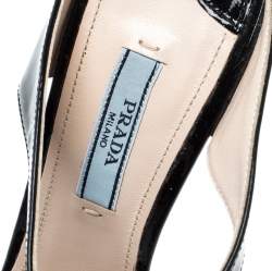 Prada Black Patent Leather Pointed Toe Slip On Mules Size 37.5