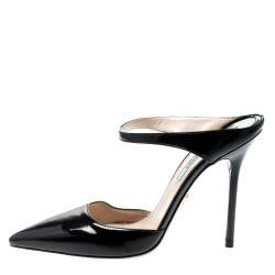 Prada Black Patent Leather Pointed Toe Slip On Mules Size 37.5