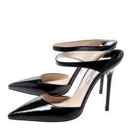Prada Black Patent Leather Pointed Toe Slip On Mules Size 37.5