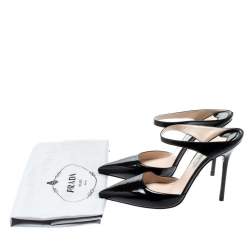 Prada Black Patent Leather Pointed Toe Slip On Mules Size 37.5