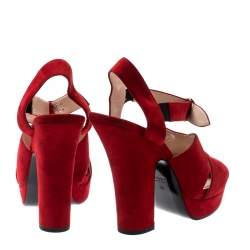 Prada Red Suede Leather Open Toe Ankle Strap Sandals Size 38