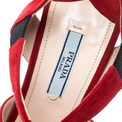 Prada Red Suede Leather Open Toe Ankle Strap Sandals Size 38