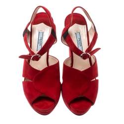 Prada Red Suede Leather Open Toe Ankle Strap Sandals Size 38