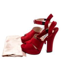 Prada Red Suede Leather Open Toe Ankle Strap Sandals Size 38