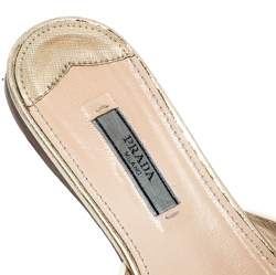 Pre Owned Prada Metallic Gold Saffiano Leather Flat Slides Size 36.5