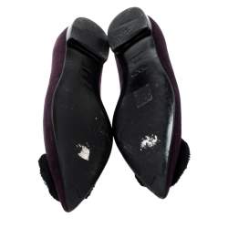Pre Owned Prada Purple Crystal Embellished Suede Pointed Toe Flats Size 39.5