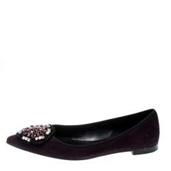 Pre Owned Prada Purple Crystal Embellished Suede Pointed Toe Flats Size 39.5