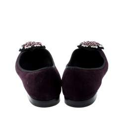 Pre Owned Prada Purple Crystal Embellished Suede Pointed Toe Flats Size 39.5