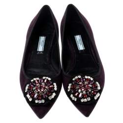 Pre Owned Prada Purple Crystal Embellished Suede Pointed Toe Flats Size 39.5