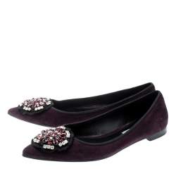 Pre Owned Prada Purple Crystal Embellished Suede Pointed Toe Flats Size 39.5