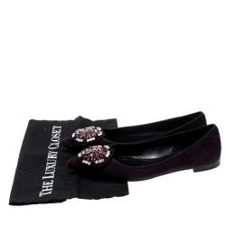 Pre Owned Prada Purple Crystal Embellished Suede Pointed Toe Flats Size 39.5