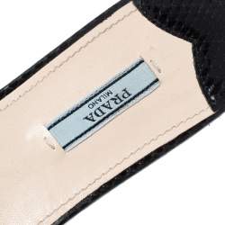 Prada Black Python Embossed Leather Crystal Embellished Flat Slides Size 39.5