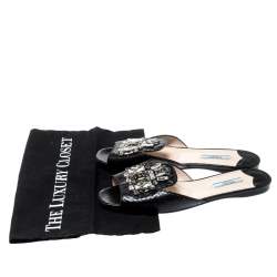 Prada Black Python Embossed Leather Crystal Embellished Flat Slides Size 39.5