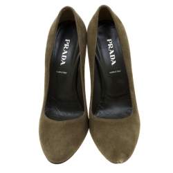 Pre Owned Prada Green Suede Pumps Size 37.5