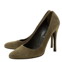 Pre Owned Prada Green Suede Pumps Size 37.5
