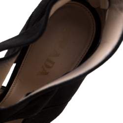 Prada Black Suede Cut Out Open Toe Platform Sandals Size 38