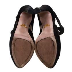 Prada Black Suede Cut Out Open Toe Platform Sandals Size 38
