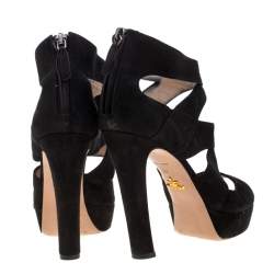 Prada Black Suede Cut Out Open Toe Platform Sandals Size 38
