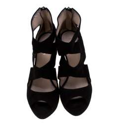 Prada Black Suede Cut Out Open Toe Platform Sandals Size 38