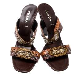 Pre Owned Prada Multicolor Python Leather Strappy Sandals Size 39