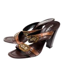 Pre Owned Prada Multicolor Python Leather Strappy Sandals Size 39