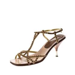Prada Brown Leather Studded Strappy Sandals Size 38