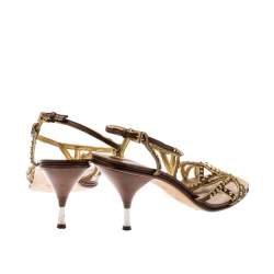 Prada Brown Leather Studded Strappy Sandals Size 38