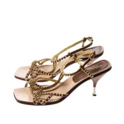 Prada Brown Leather Studded Strappy Sandals Size 38