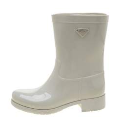 Pre Owned Prada Sport White Rubber Clay Rain Boots Size 38