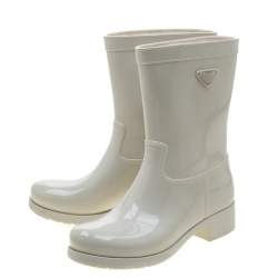 Pre Owned Prada Sport White Rubber Clay Rain Boots Size 38