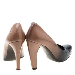Pre Owned Prada Beige/Black Degradè Patent Leather Pumps Size 36.5