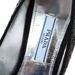Pre Owned Prada Black Glitter Block Heel Pumps Size 36