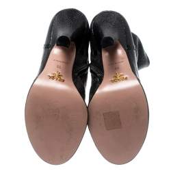 Pre Owned Prada Dark Grey Crackled Leather Bow Detail Mid Calf Boots Size 36