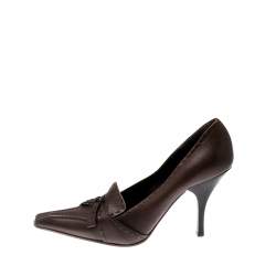 Prada Brown Leather Top Stitch Pointed Toe Pumps Size 36.5