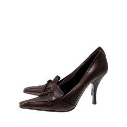 Prada Brown Leather Top Stitch Pointed Toe Pumps Size 36.5